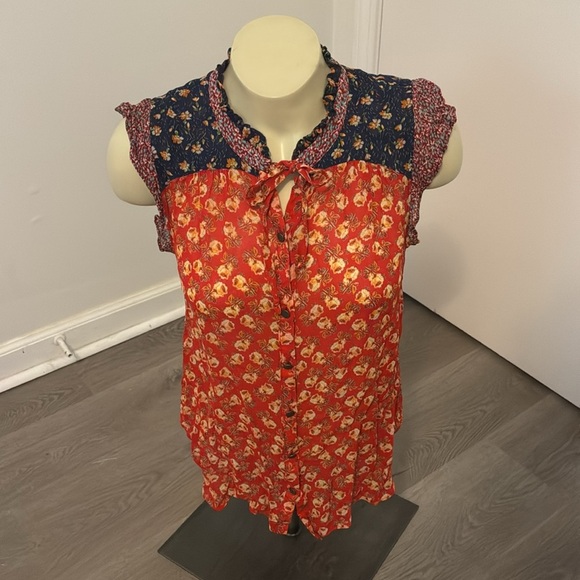 Anthropologie Meadow Rue Sheer Floral Button Up Top - Picture 3 of 6